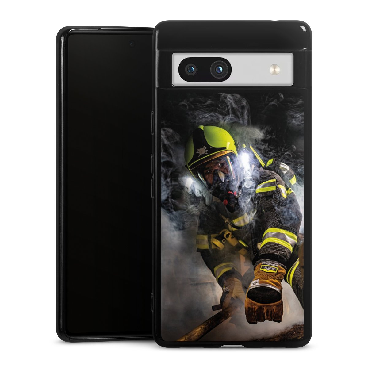 Google Pixel 7a Handy Silikon Hülle Case schwarz Handyhülle Fire Fire Fighter Fire Fighters