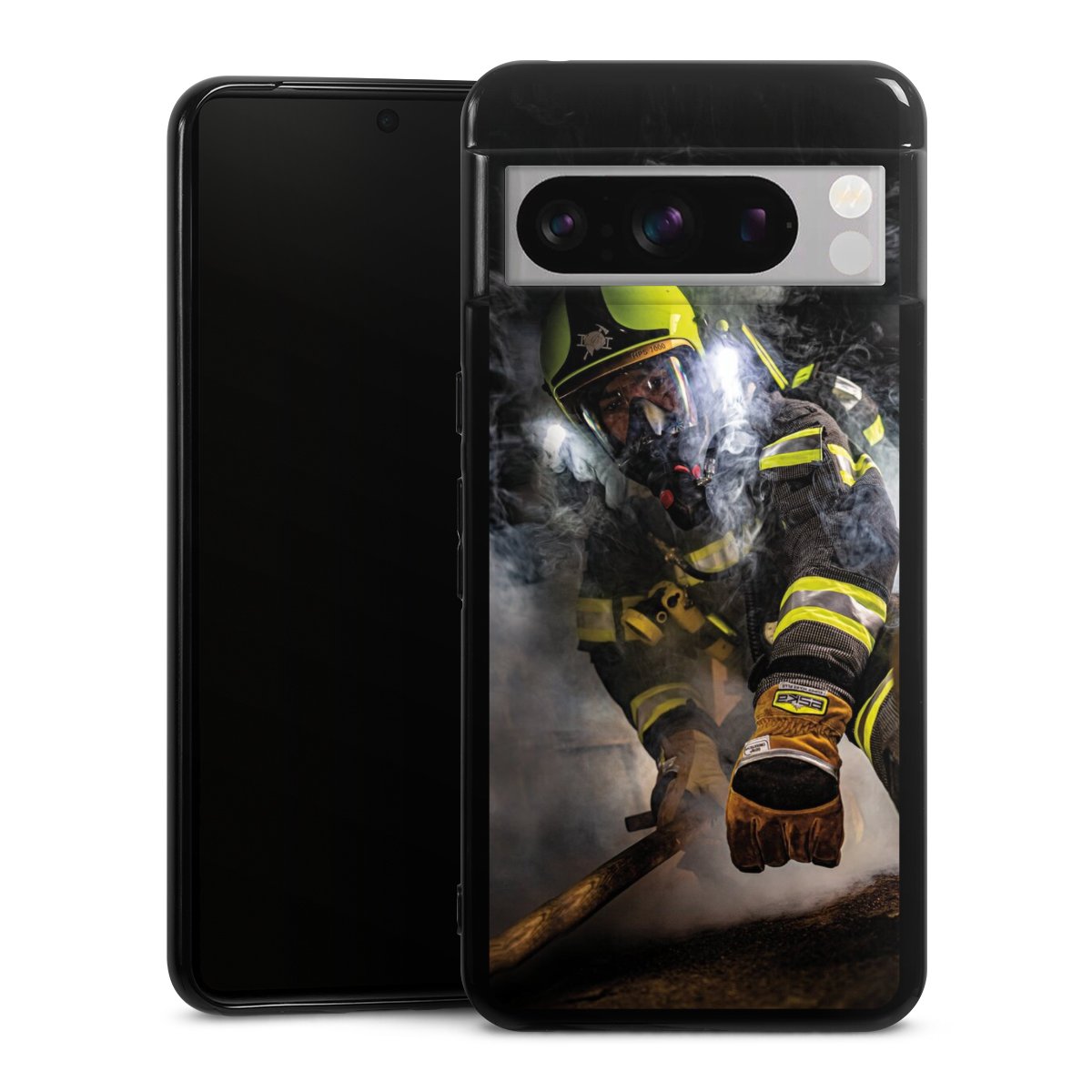 Google Pixel 8 Pro Handy Silikon Hülle Case schwarz Handyhülle Fire Fire Fighter Fire Fighters