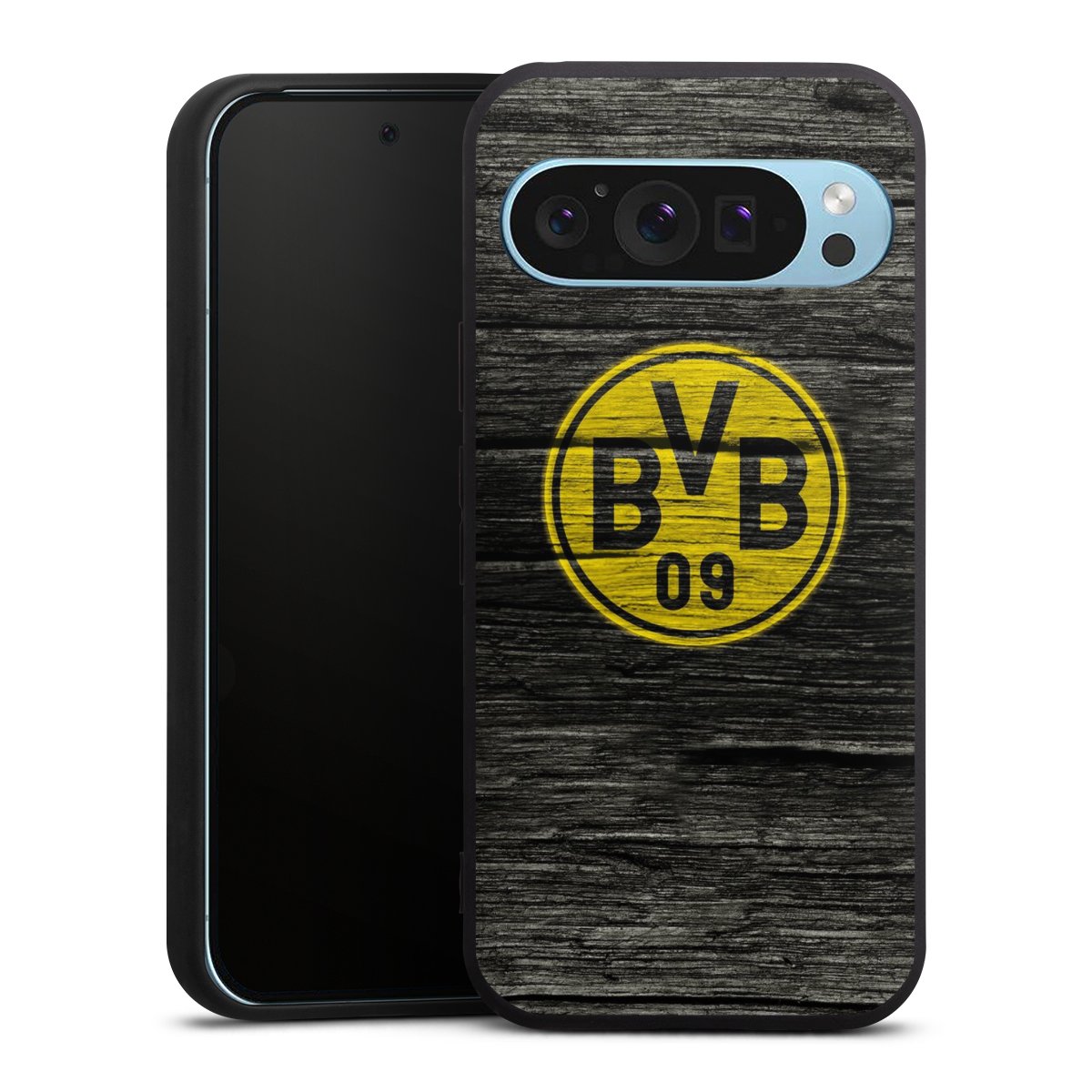 Google Pixel 9 Pro XL Handy Premium Silikon Hülle Handyhülle schwarz Case Wooden Look Borussia Dortmund Bvb Silikon Premium Case