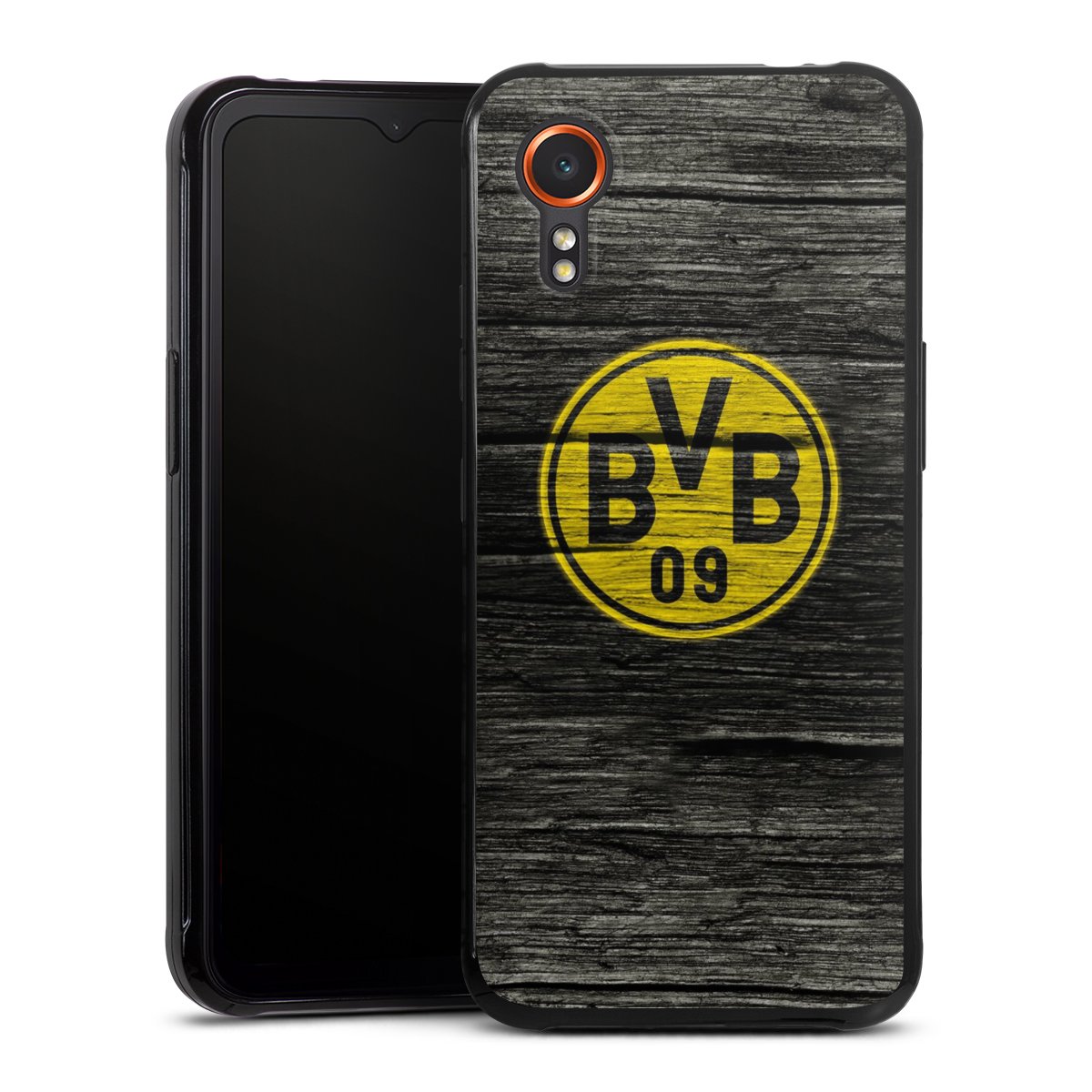 Galaxy Xcover 7 Handy Silikon Hülle Case schwarz Handyhülle Wooden Look Borussia Dortmund Bvb