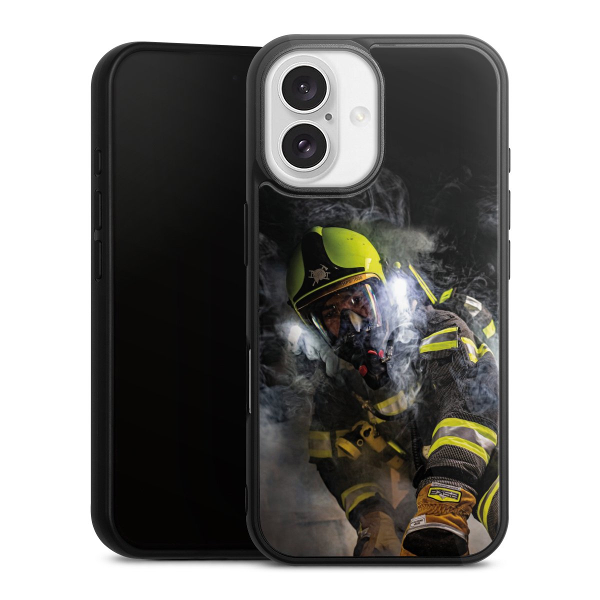 iPhone 16 Handy Gallery Case Handyhülle 9H Gehärtetes Glas Rückseite Hülle Fire Fire Fighter Fire Fighters Gallery Case