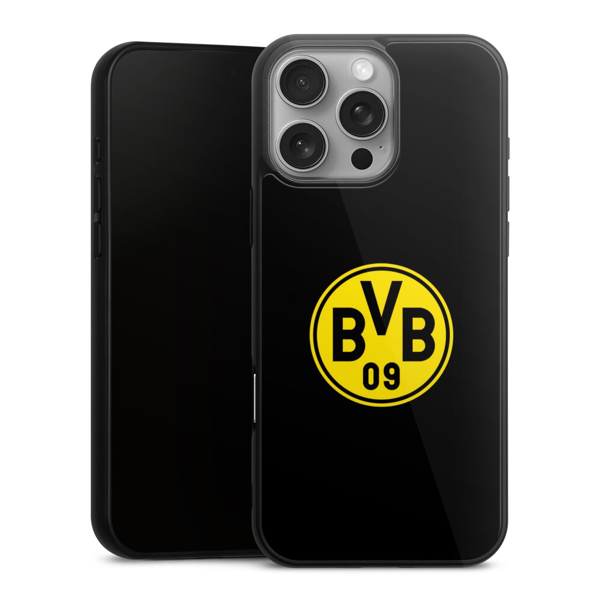 iPhone 16 Pro Max Handy Gallery Case Handyhülle 9H Gehärtetes Glas Rückseite Hülle Bvb Borussia Dortmund Logo Gallery Case