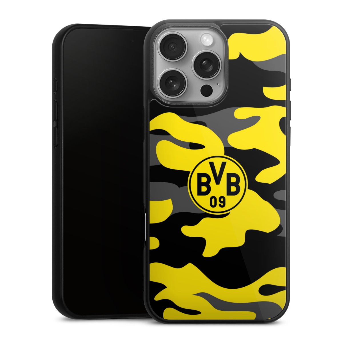 iPhone 16 Pro Max Handy Gallery Case Handyhülle 9H Gehärtetes Glas Rückseite Hülle Merchandise Borussia Dortmund Bvb Gallery Case