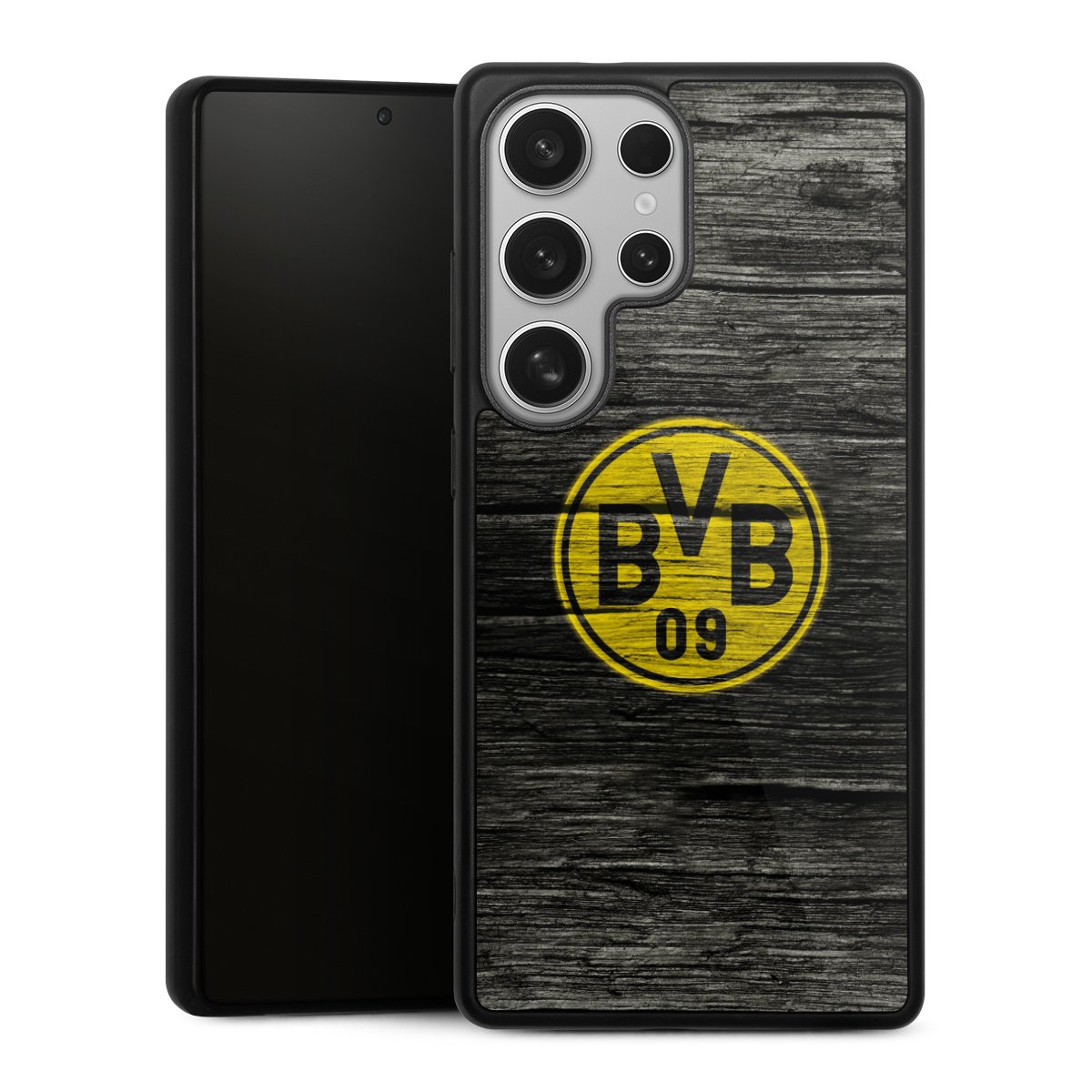 Galaxy S25 Ultra Handy Gallery Case Handyhülle 9H Gehärtetes Glas Rückseite Hülle Wooden Look Borussia Dortmund Bvb Gallery Case