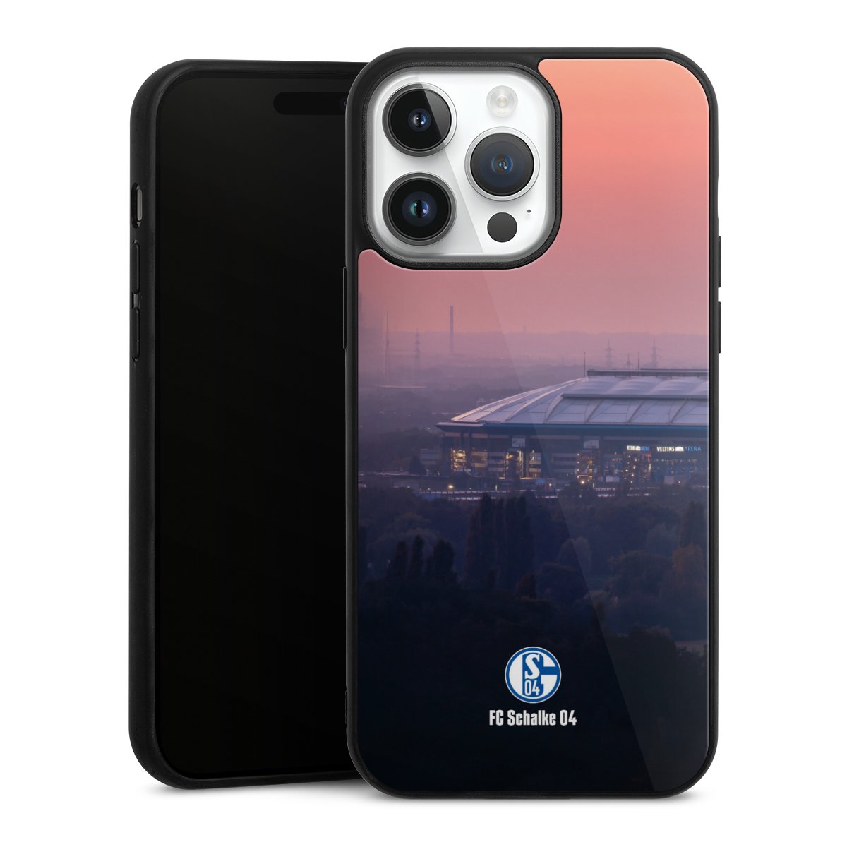 iPhone 14 Pro Max Handy Gallery Case Handyhülle 9H Gehärtetes Glas Rückseite Hülle Stadium Schalke 04 Fc Schalke 04 Gallery Case