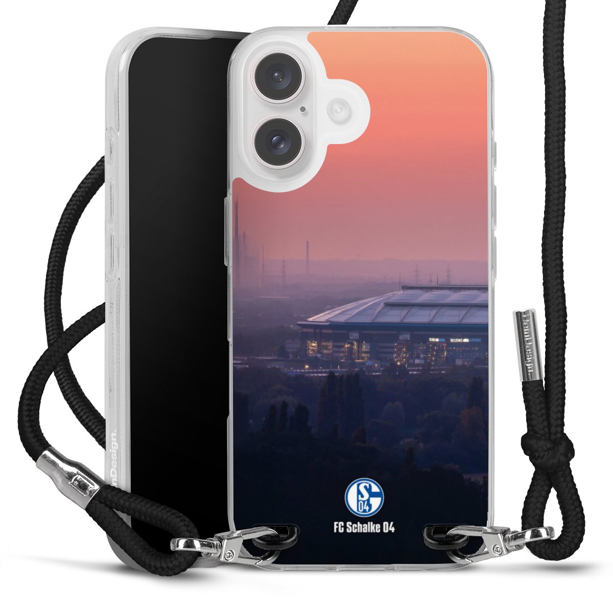 iPhone 16 Handy Carry Case Hülle mit Band Handykette zum Umhängen schwarz Stadium Schalke 04 Fc Schalke 04 Carry Case