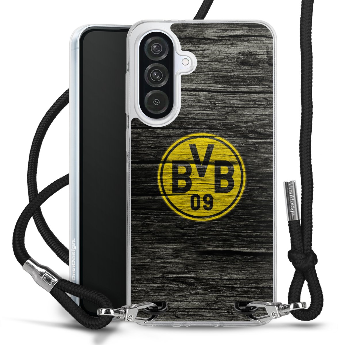 Galaxy A56 5G Handy Carry Case Hülle mit Band Handykette zum Umhängen schwarz Wooden Look Borussia Dortmund Bvb Carry Case