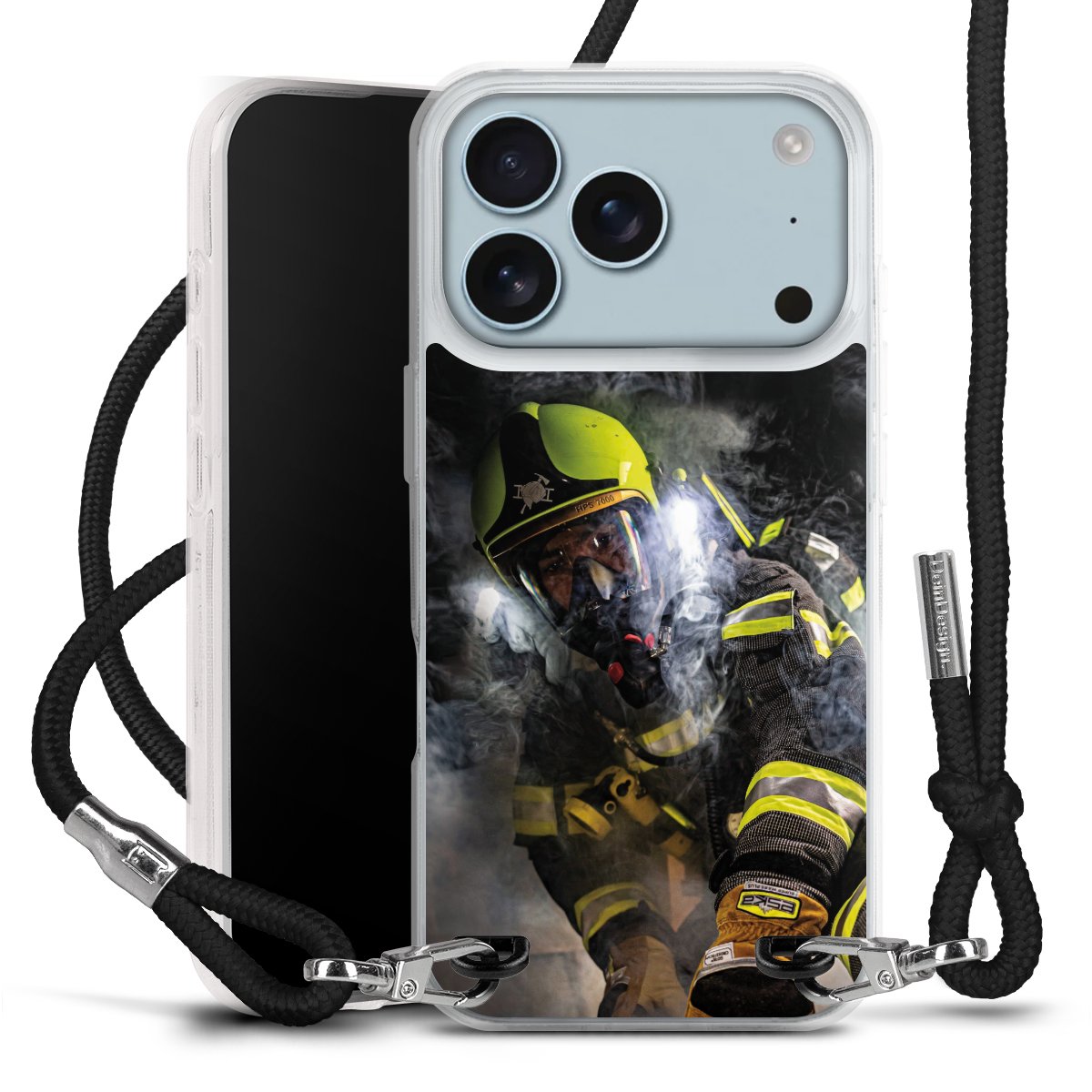 iPhone 17 Pro Handy Carry Case Hülle mit Band Handykette zum Umhängen schwarz Fire Fighter Fire Fire Fighters Carry Case