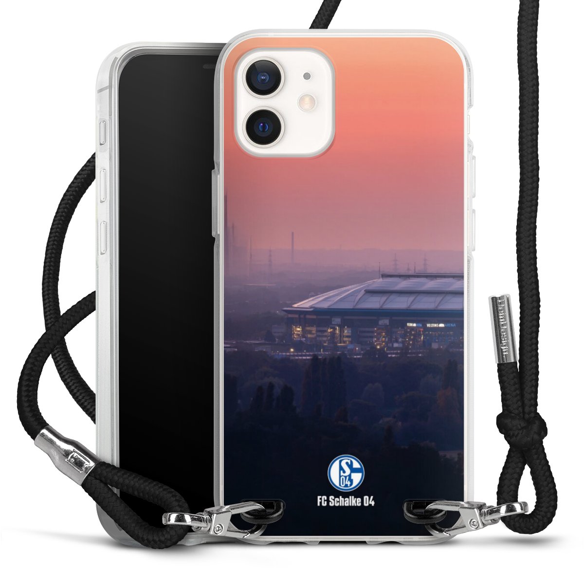 iPhone 12 mini Handy Carry Case Hülle mit Band Handykette zum Umhängen schwarz Fc Schalke 04 Stadium Schalke 04 Carry Case