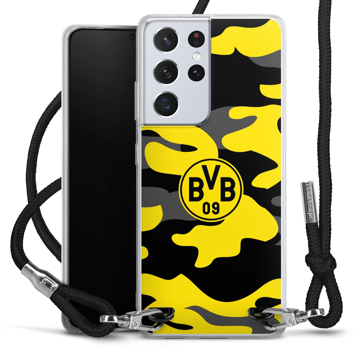 Galaxy S21 Ultra 5G Handy Carry Case Hülle mit Band Handykette zum Umhängen schwarz Merchandise Borussia Dortmund Bvb Carry Case