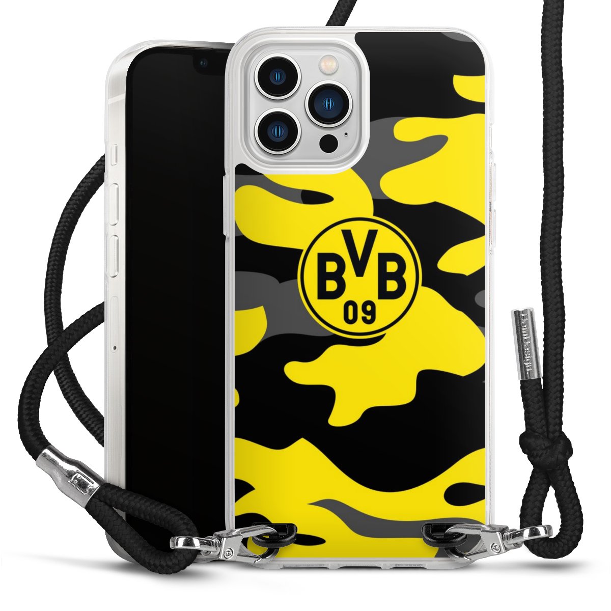 iPhone 13 Pro Max Handy Carry Case Hülle mit Band Handykette zum Umhängen schwarz Merchandise Borussia Dortmund Bvb Carry Case
