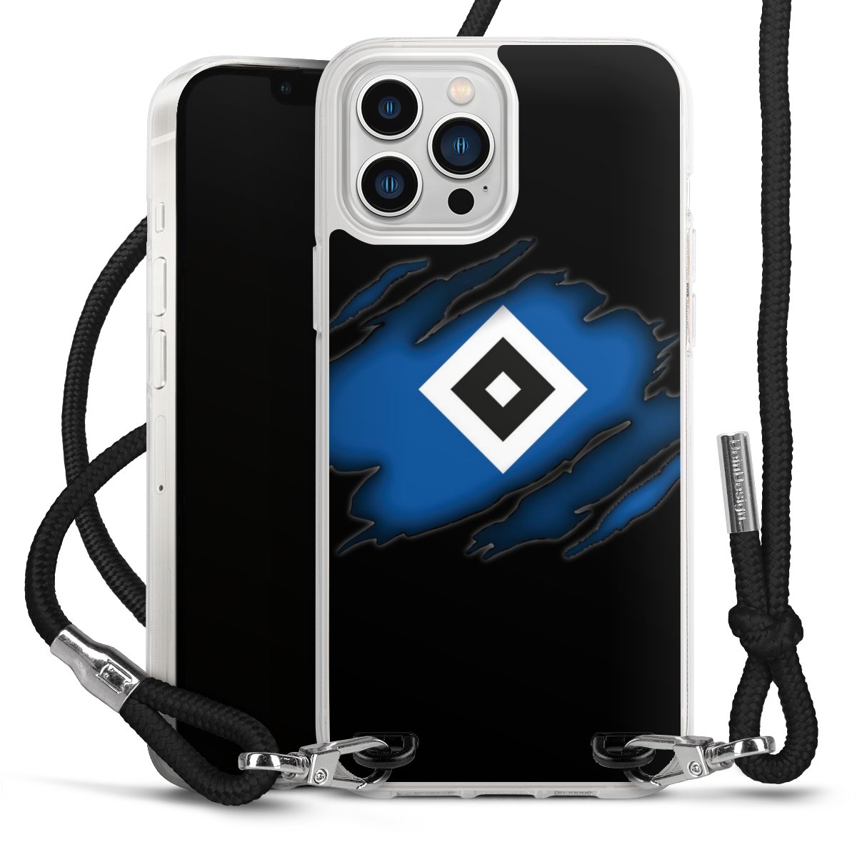 iPhone 13 Pro Max Handy Carry Case Hülle mit Band Handykette zum Umhängen schwarz Hsv Hamburger Sv Official Licensed Product Carry Case