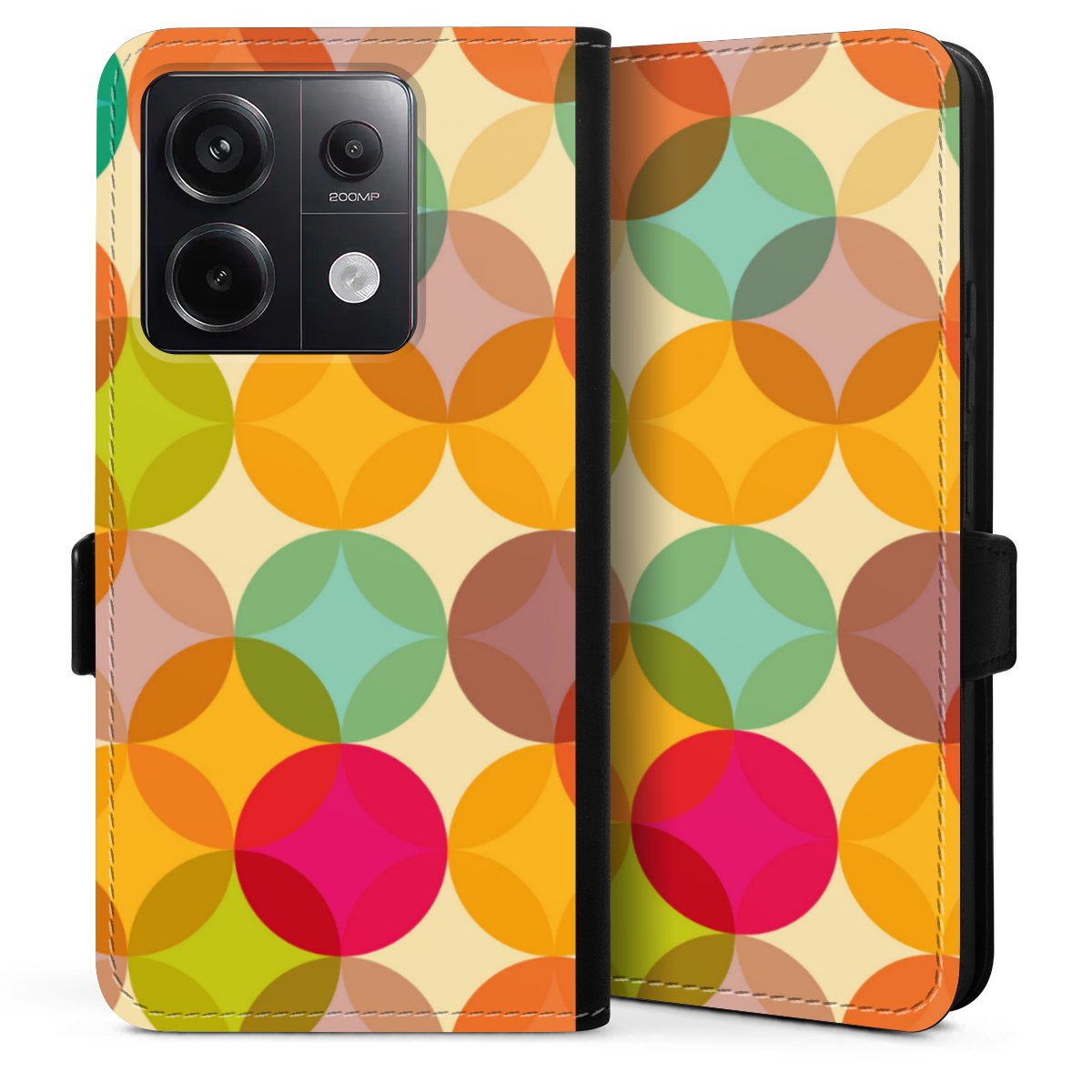 Xiaomi Redmi Note 13 Pro 5G Handy Klapphülle Handyhülle aus Kunst Leder schwarz Flip Case Circle Art Kunst Sideflip mit Lasche