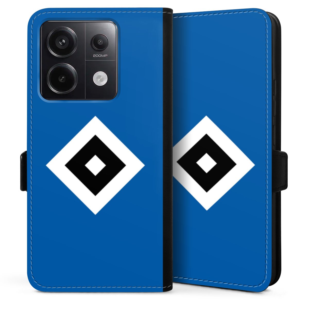 Xiaomi Redmi Note 13 Pro 5G Handy Klapphülle Handyhülle aus Kunst Leder schwarz Flip Case Hsv Logo Hamburger Sv Sideflip mit Lasche