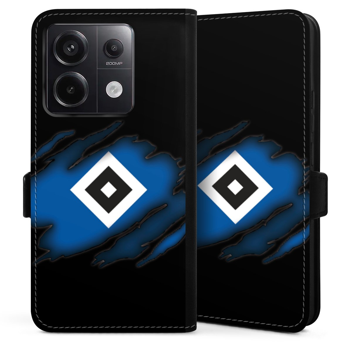 Xiaomi Redmi Note 13 Pro 5G Handy Klapphülle Handyhülle aus Kunst Leder schwarz Flip Case Hsv Hamburger Sv Official Licensed Product Sideflip mit Lasche