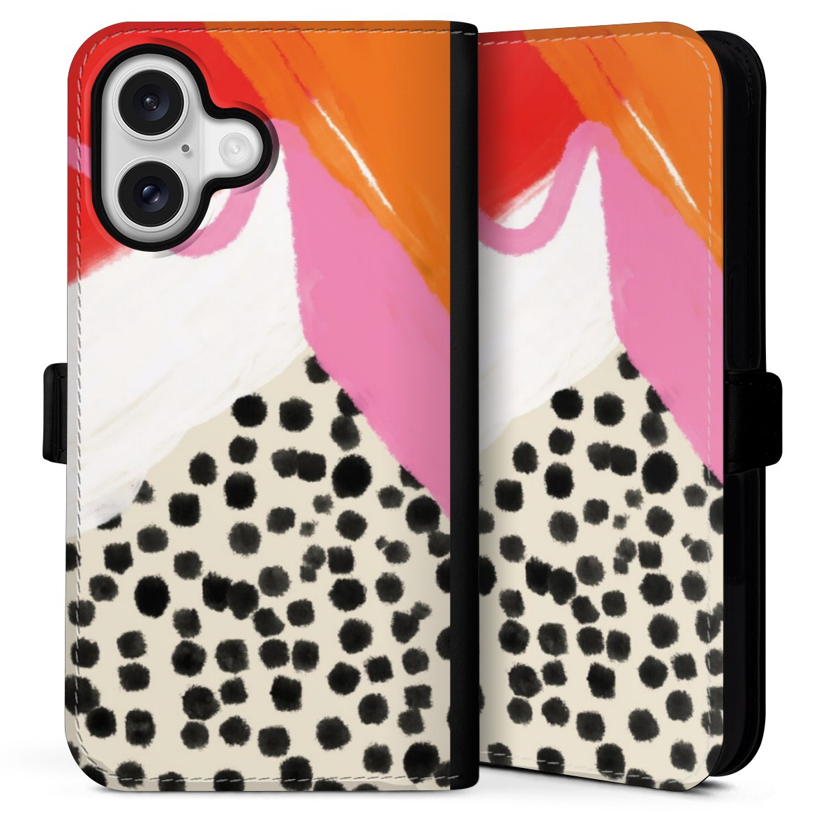 iPhone 16 Handy Klapphülle Handyhülle aus Kunst Leder schwarz Flip Case Kunst Abstract Art Sideflip mit Lasche
