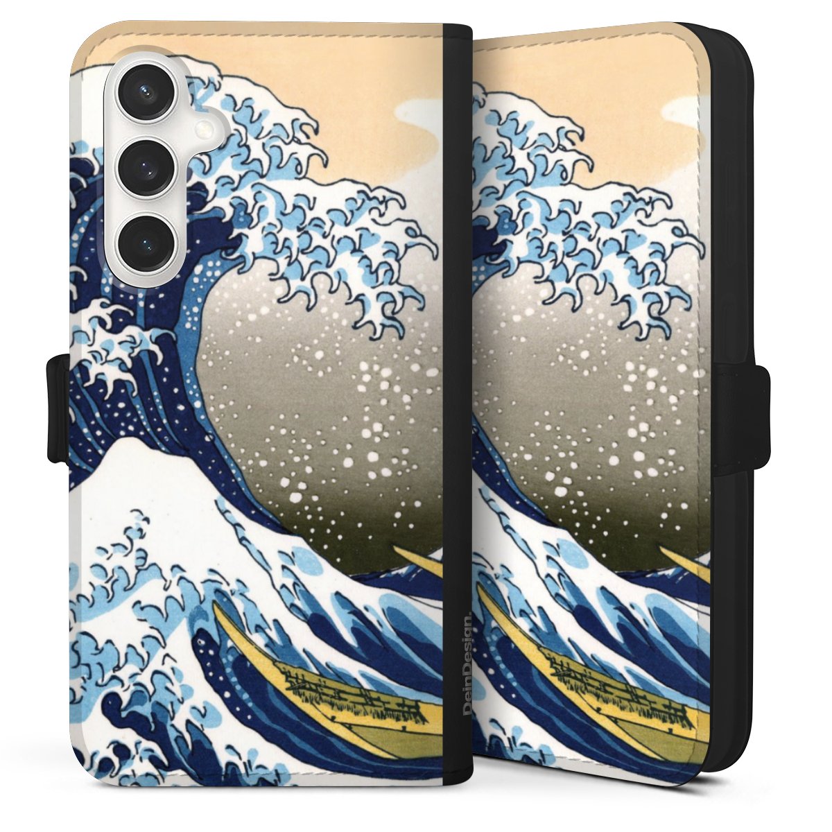 Galaxy S24 FE 5G Handy Klapphülle Handyhülle aus Kunst Leder schwarz Flip Case Die Große Welle Vor Kanagawa Kunst Katsushika Hokusai Sideflip mit Lasche