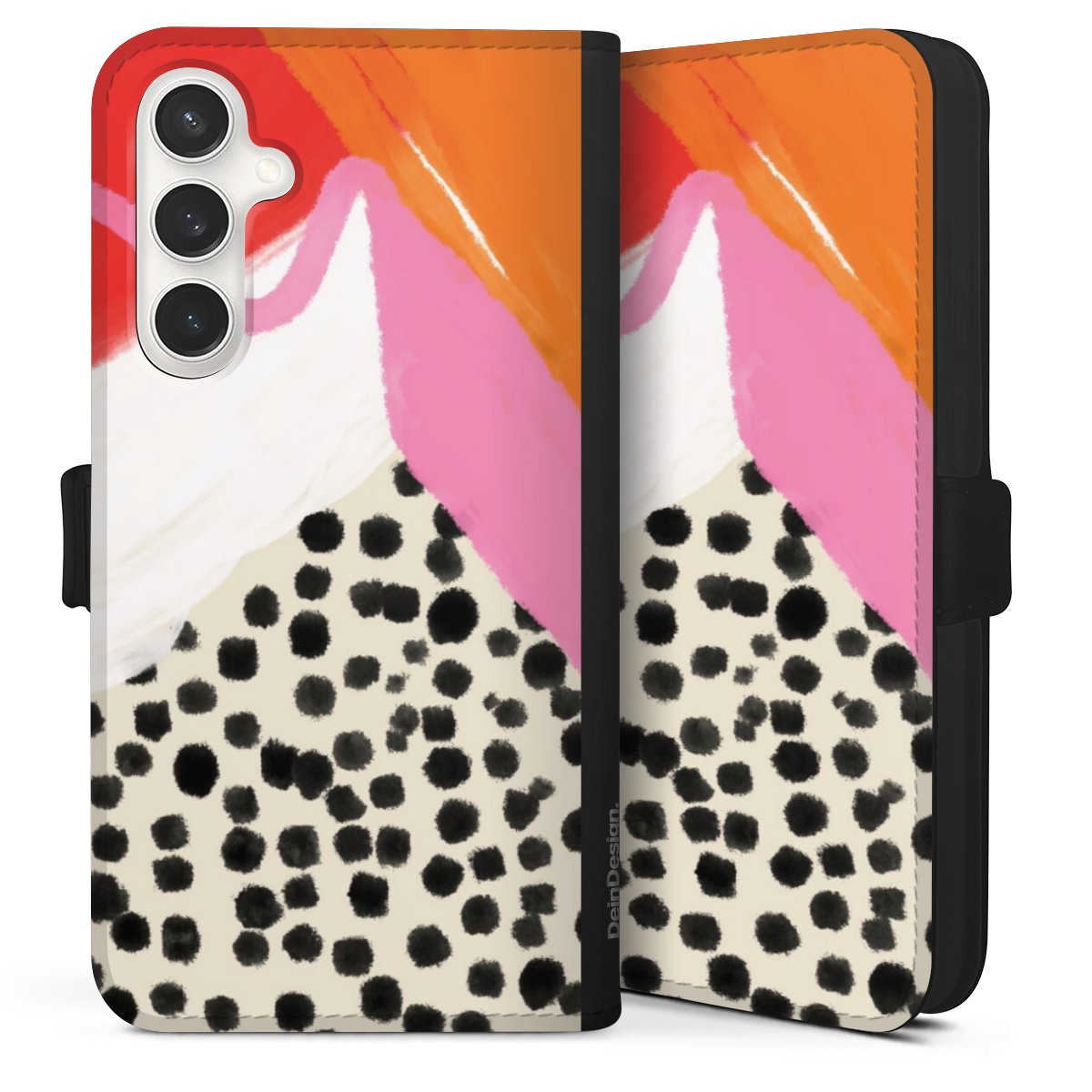 Galaxy S24 FE 5G Handy Klapphülle Handyhülle aus Kunst Leder schwarz Flip Case Kunst Abstract Art Sideflip mit Lasche