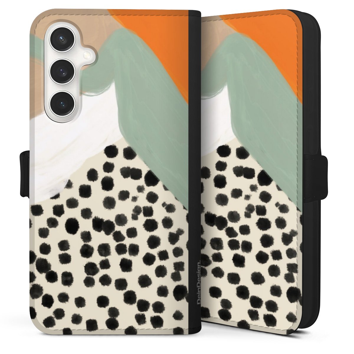 Galaxy S24 FE 5G Handy Klapphülle Handyhülle aus Kunst Leder schwarz Flip Case Abstract Boho Kunst Sideflip mit Lasche