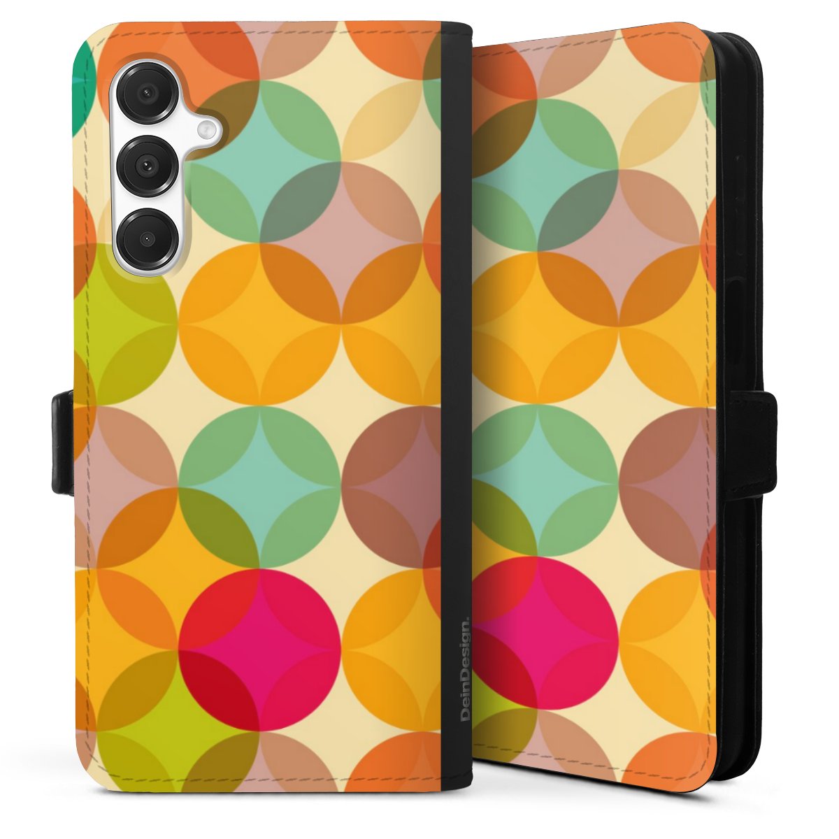 Galaxy A16 5G Handy Klapphülle Handyhülle aus Kunst Leder schwarz Flip Case Circle Art Kunst Sideflip mit Lasche