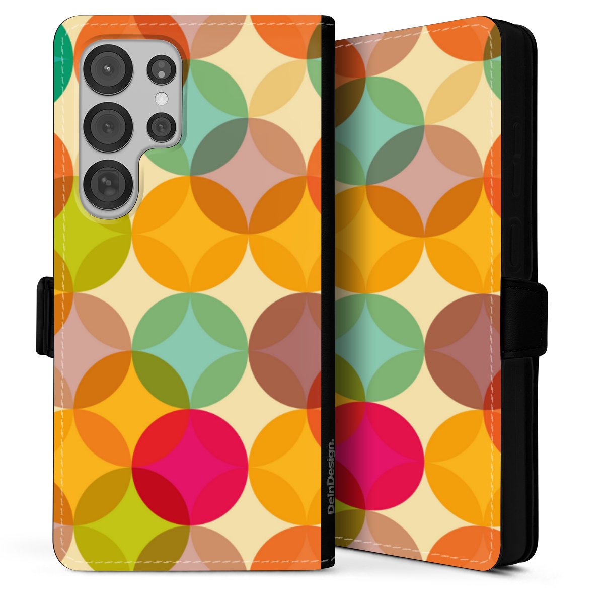 Galaxy S25 Ultra Handy Klapphülle Handyhülle aus Kunst Leder schwarz Flip Case Art Circle Kunst Sideflip mit Lasche