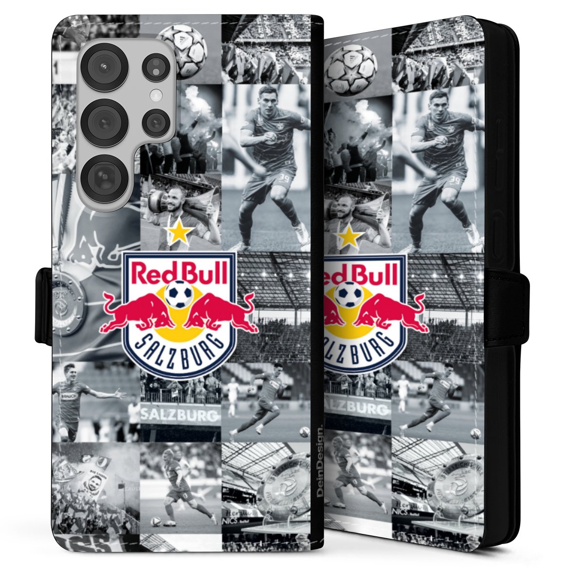 Galaxy S25 Ultra Handy Klapphülle Handyhülle aus Kunst Leder schwarz Flip Case Salzburg Fc Red Bull Salzburg Red Bull Sideflip mit Lasche