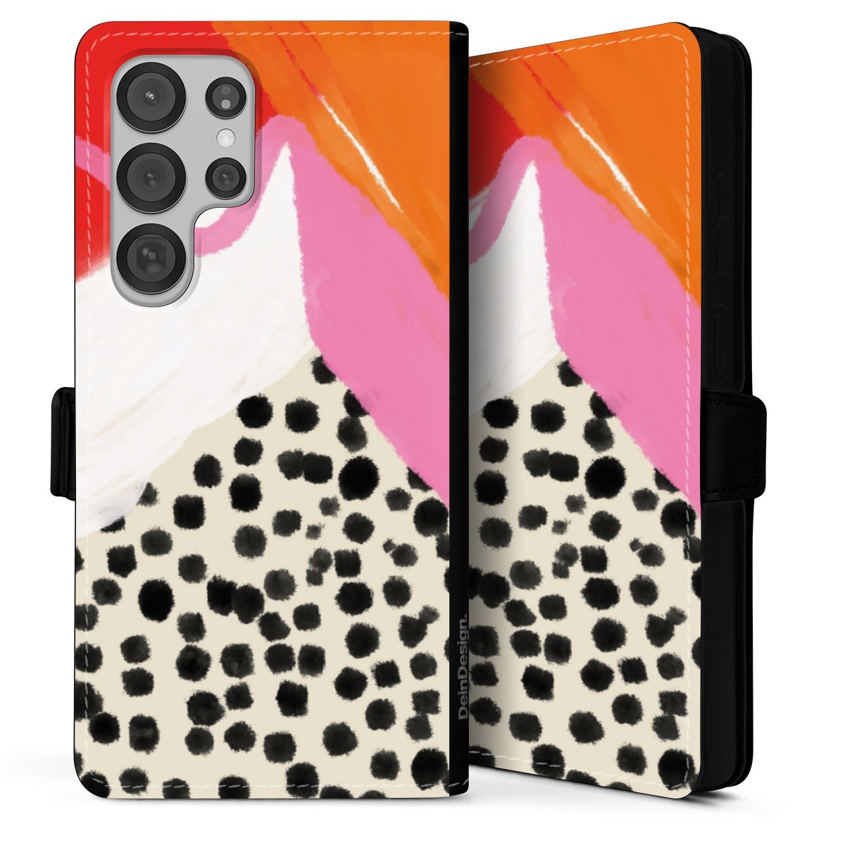 Galaxy S25 Ultra Handy Klapphülle Handyhülle aus Kunst Leder schwarz Flip Case Kunst Abstract Art Sideflip mit Lasche