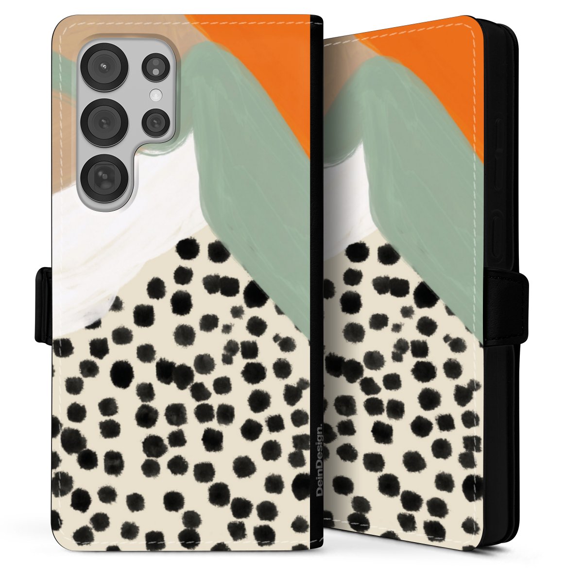 Galaxy S25 Ultra Handy Klapphülle Handyhülle aus Kunst Leder schwarz Flip Case Kunst Boho Abstract Sideflip mit Lasche