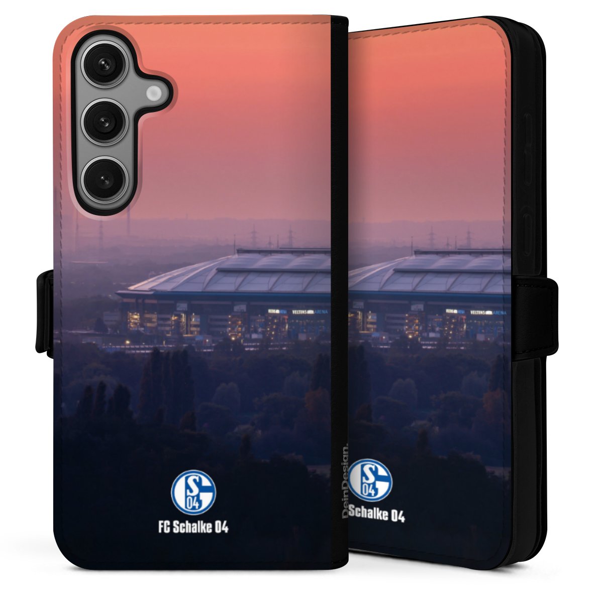 Galaxy S25+  Handy Klapphülle Handyhülle aus Kunst Leder schwarz Flip Case Fc Schalke 04 Stadium Schalke 04 Sideflip mit Lasche