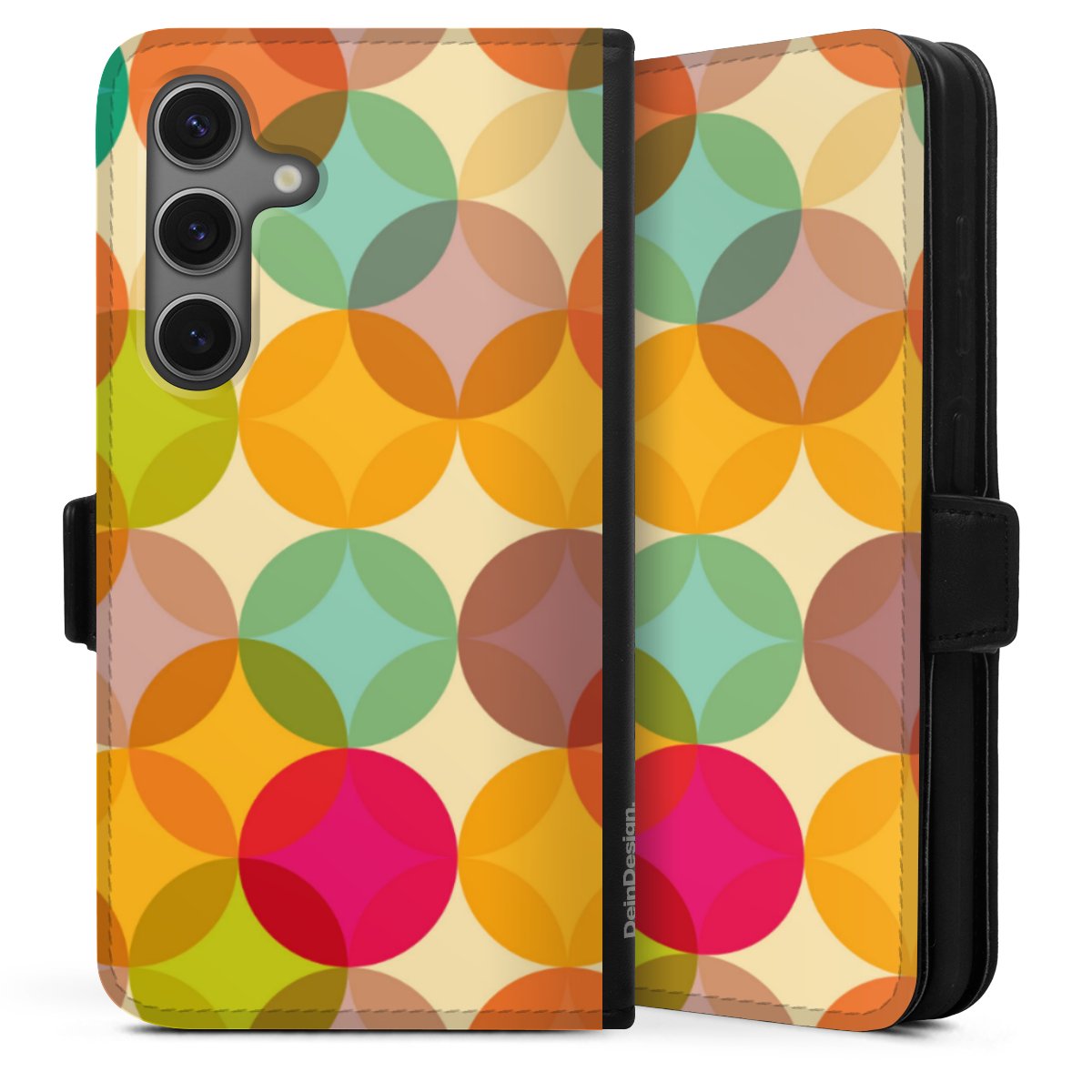 Galaxy S25 Handy Klapphülle Handyhülle aus Kunst Leder schwarz Flip Case Circle Kunst Art Sideflip mit Lasche