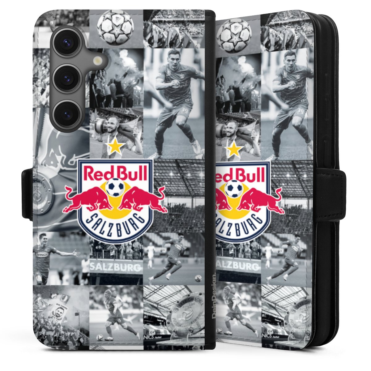 Galaxy S25 Handy Klapphülle Handyhülle aus Kunst Leder schwarz Flip Case Salzburg Fc Red Bull Salzburg Red Bull Sideflip mit Lasche