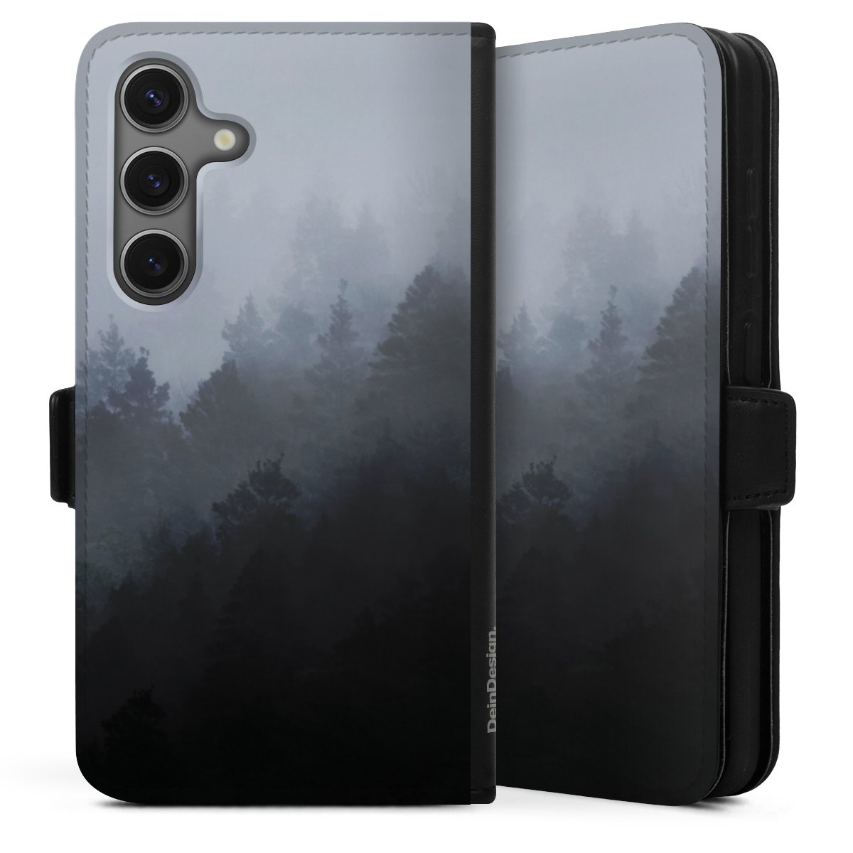 Galaxy S25 Handy Klapphülle Handyhülle aus Kunst Leder schwarz Flip Case Kunst Nature Tree Sideflip mit Lasche