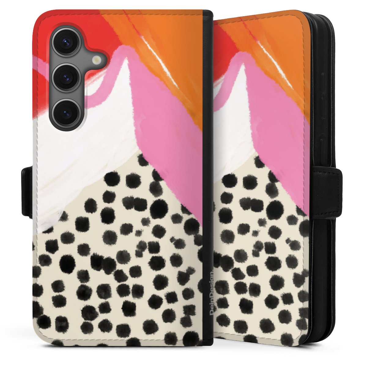 Galaxy S25 Handy Klapphülle Handyhülle aus Kunst Leder schwarz Flip Case Kunst Abstract Art Sideflip mit Lasche
