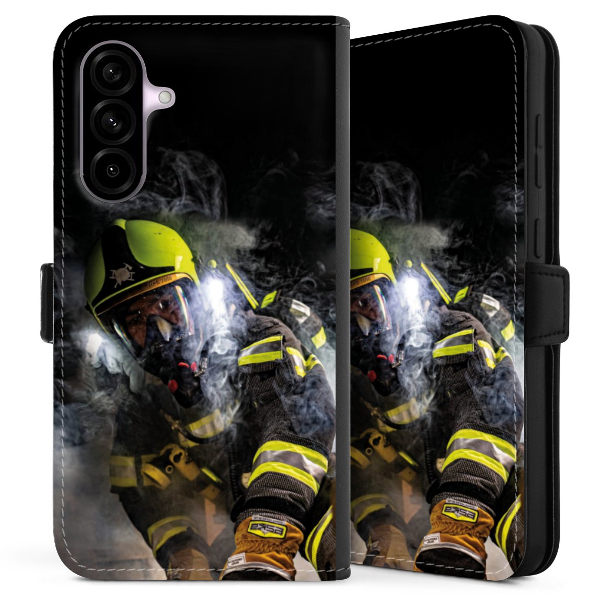 Galaxy A36 5G Handy Klapphülle Handyhülle aus Kunst Leder schwarz Flip Case Fire Fire Fighter Fire Fighters Sideflip mit Lasche