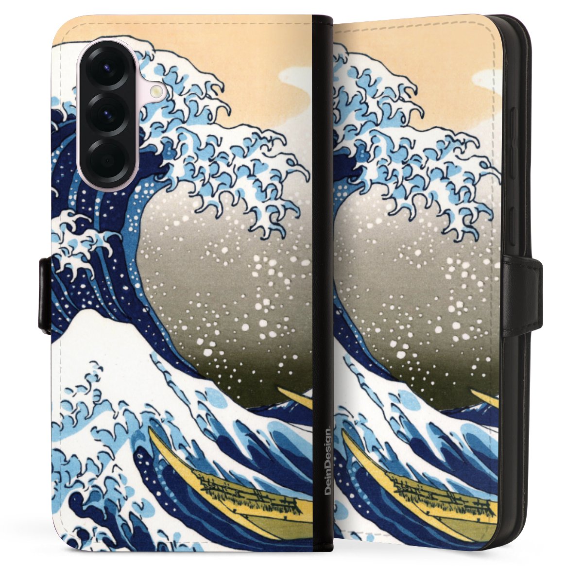 Galaxy A56 5G Handy Klapphülle Handyhülle aus Kunst Leder schwarz Flip Case Die Große Welle Vor Kanagawa Kunst Katsushika Hokusai Sideflip mit Lasche