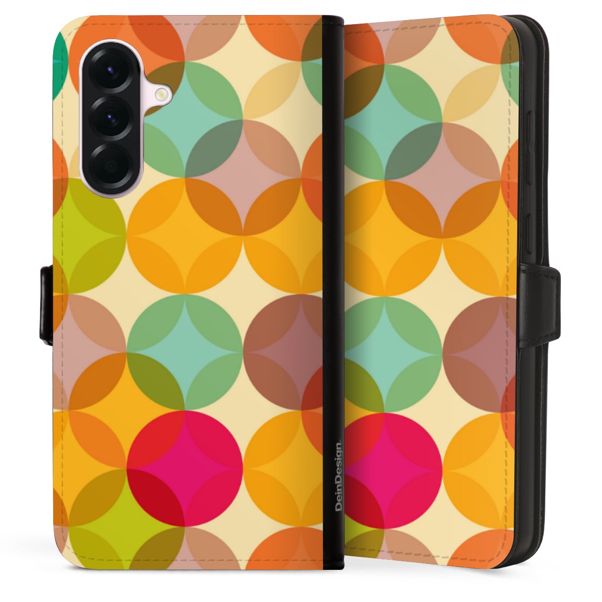 Galaxy A56 5G Handy Klapphülle Handyhülle aus Kunst Leder schwarz Flip Case Art Circle Kunst Sideflip mit Lasche
