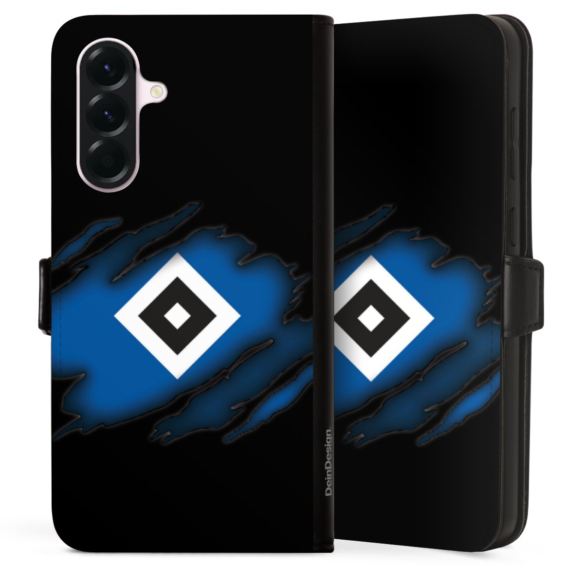 Galaxy A56 5G Handy Klapphülle Handyhülle aus Kunst Leder schwarz Flip Case Hsv Official Licensed Product Hamburger Sv Sideflip mit Lasche