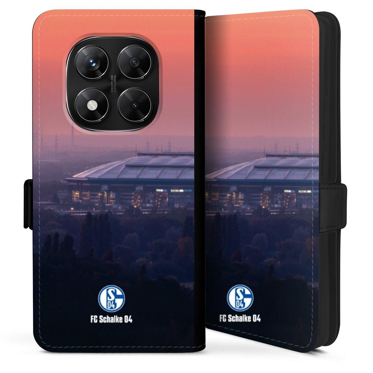 Xiaomi Redmi Note 14 Pro 5G Handy Klapphülle Handyhülle aus Kunst Leder schwarz Flip Case Fc Schalke 04 Stadium Schalke 04 Sideflip mit Lasche