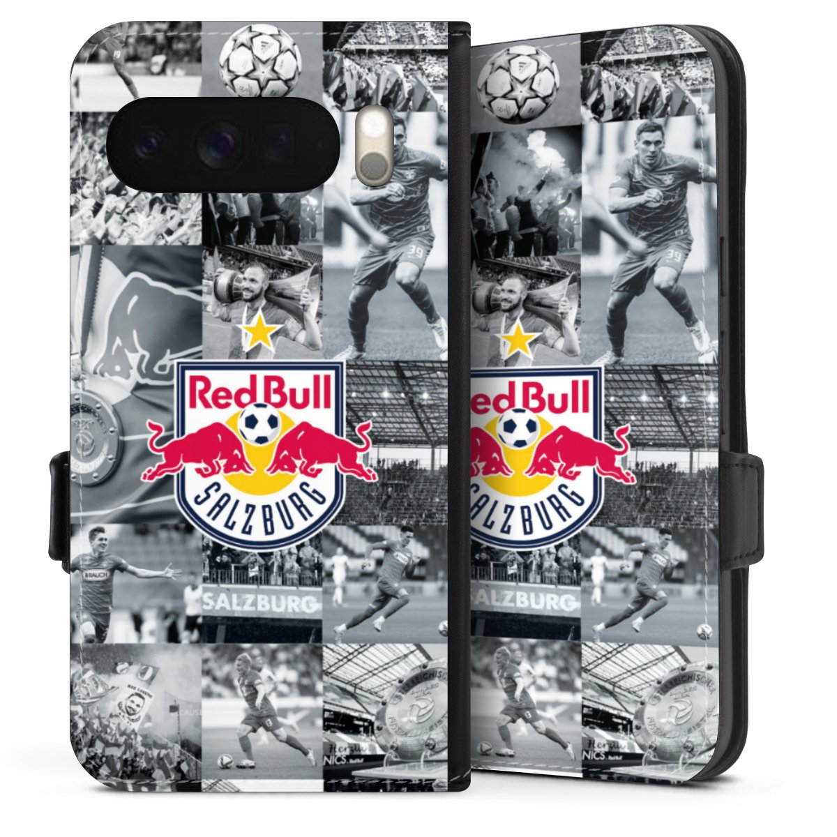 Google Pixel 10 Pro XL Handy Klapphülle Handyhülle aus Kunst Leder schwarz Flip Case Salzburg Fc Red Bull Salzburg Red Bull Sideflip mit Lasche