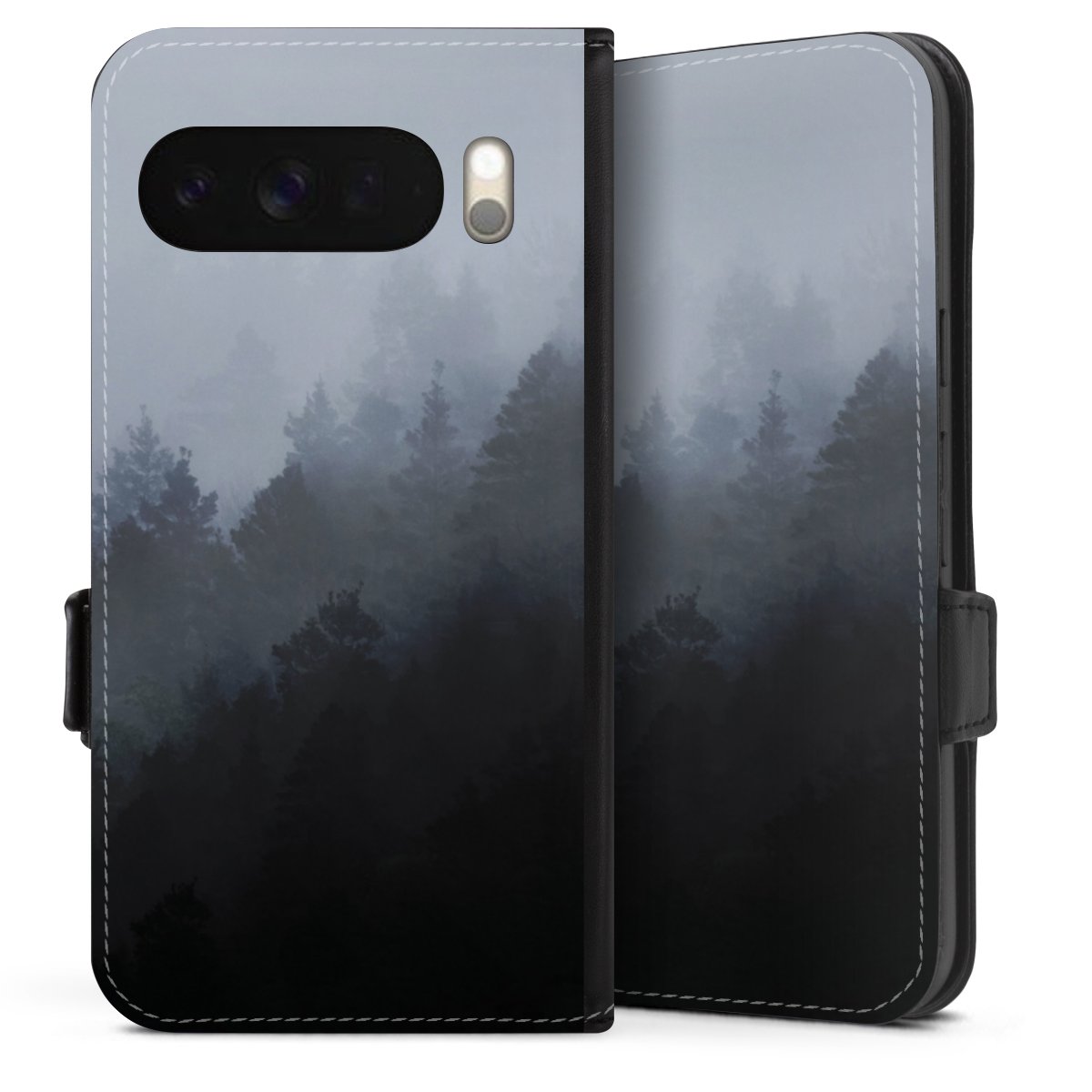 Google Pixel 10 Pro XL Handy Klapphülle Handyhülle aus Kunst Leder schwarz Flip Case Kunst Nature Tree Sideflip mit Lasche
