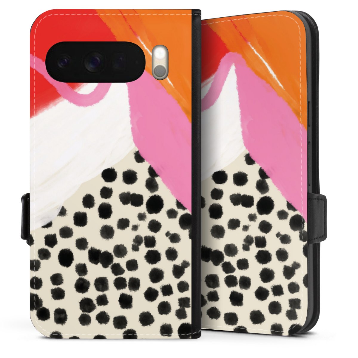 Google Pixel 10 Pro XL Handy Klapphülle Handyhülle aus Kunst Leder schwarz Flip Case Kunst Abstract Art Sideflip mit Lasche