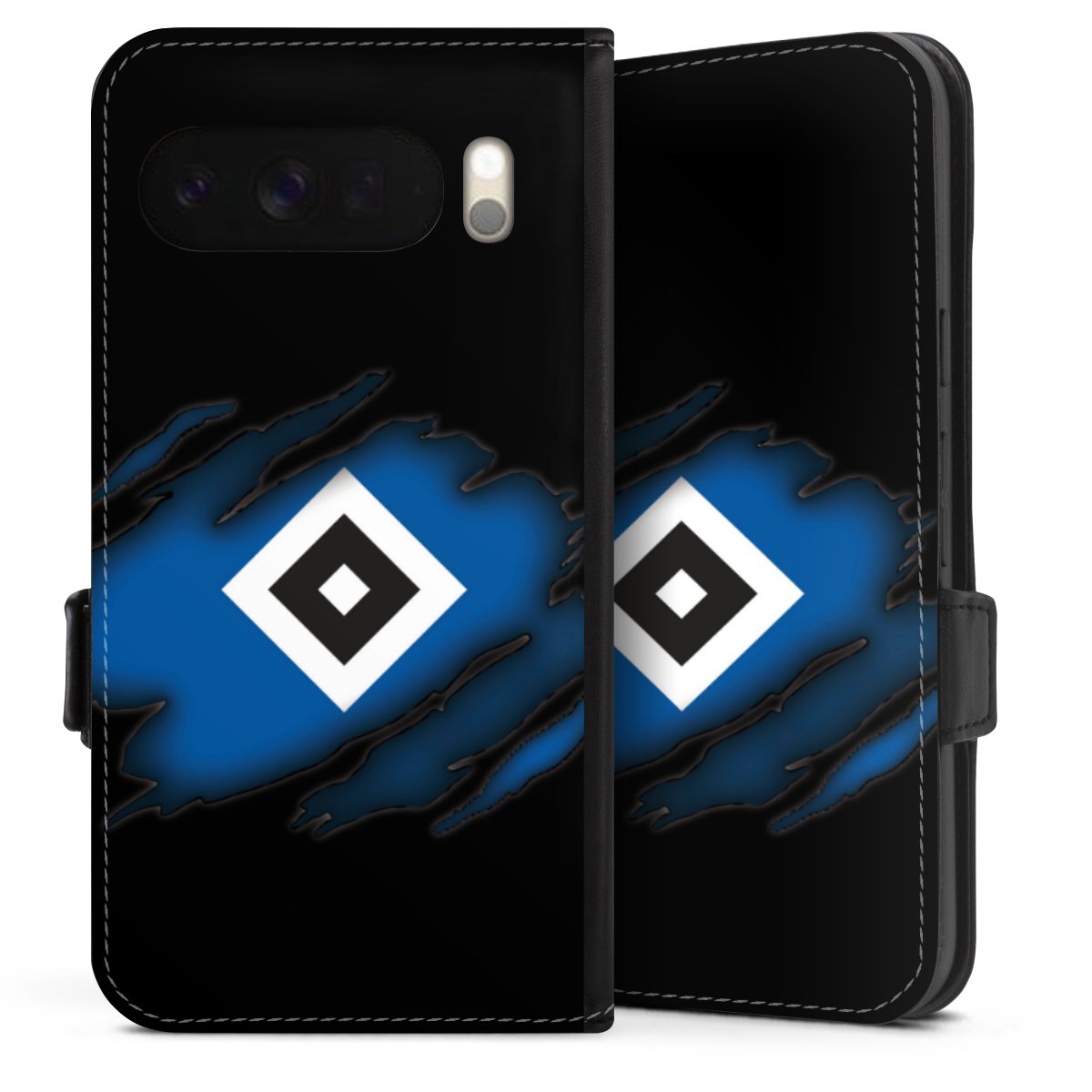 Google Pixel 10 Pro XL Handy Klapphülle Handyhülle aus Kunst Leder schwarz Flip Case Hsv Official Licensed Product Hamburger Sv Sideflip mit Lasche