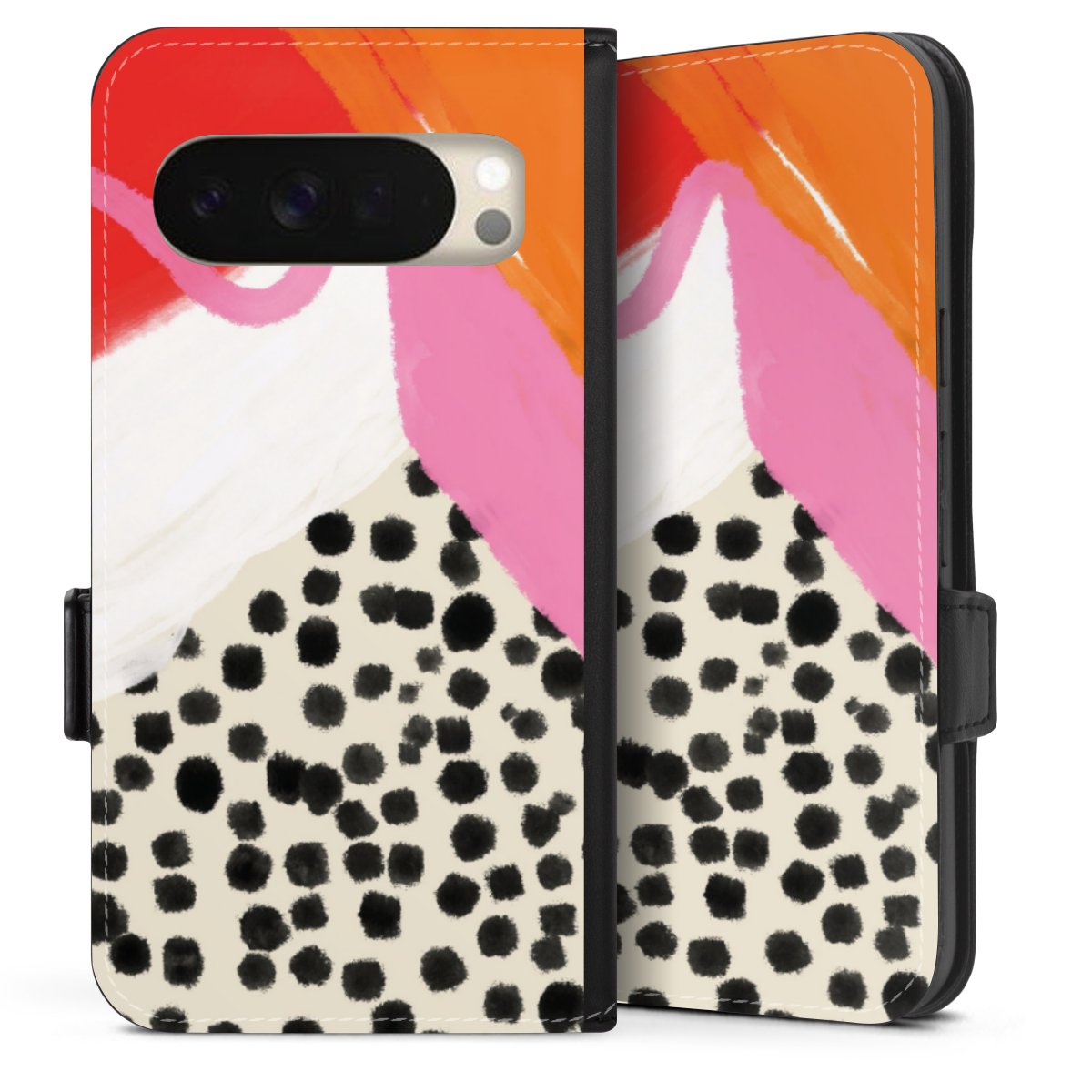 Google Pixel 10 Handy Klapphülle Handyhülle aus Kunst Leder schwarz Flip Case Kunst Abstract Art Sideflip mit Lasche