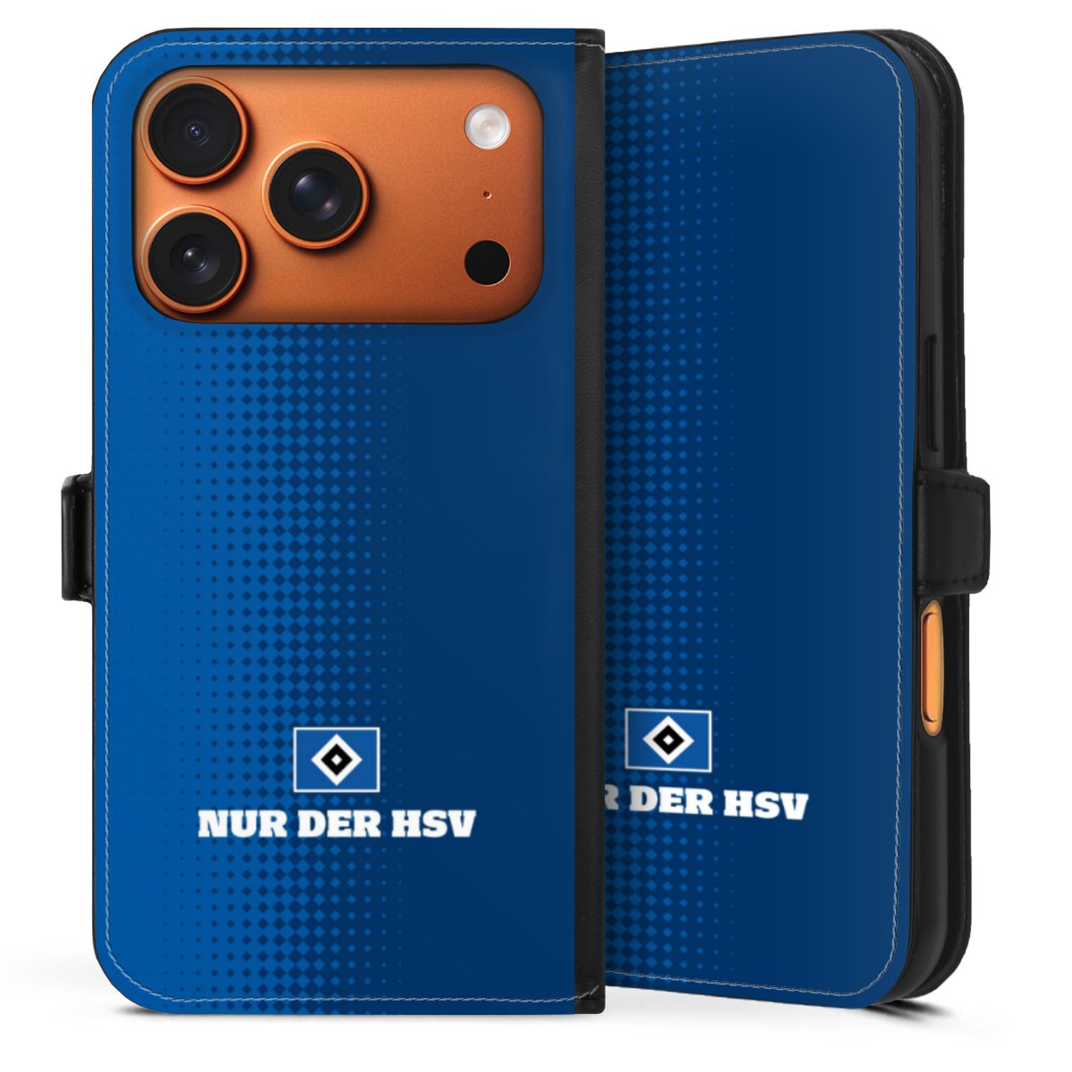 iPhone 17 Pro Handy Klapphülle Handyhülle aus Kunst Leder schwarz Flip Case Logo Hsv Official Licensed Product Sideflip mit Lasche
