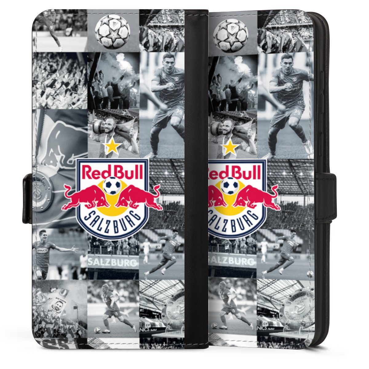 Galaxy S25 Edge Handy Klapphülle Handyhülle aus Kunst Leder schwarz Flip Case Fc Red Bull Salzburg Salzburg Red Bull Sideflip mit Lasche