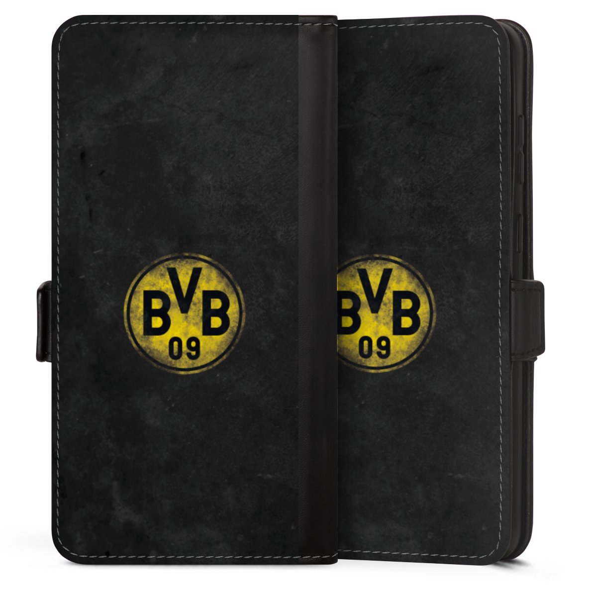 Galaxy S25 Edge Handy Klapphülle Handyhülle aus Kunst Leder schwarz Flip Case Borussia Dortmund Bvb Merchandise Sideflip mit Lasche