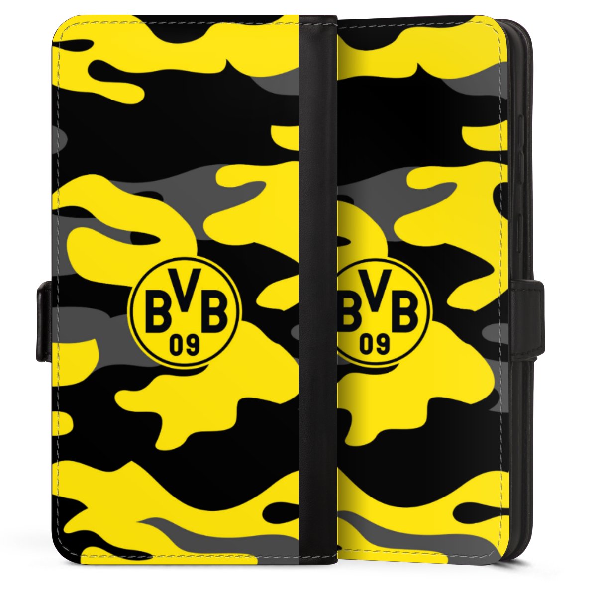 Galaxy S25 Edge Handy Klapphülle Handyhülle aus Kunst Leder schwarz Flip Case Merchandise Borussia Dortmund Bvb Sideflip mit Lasche