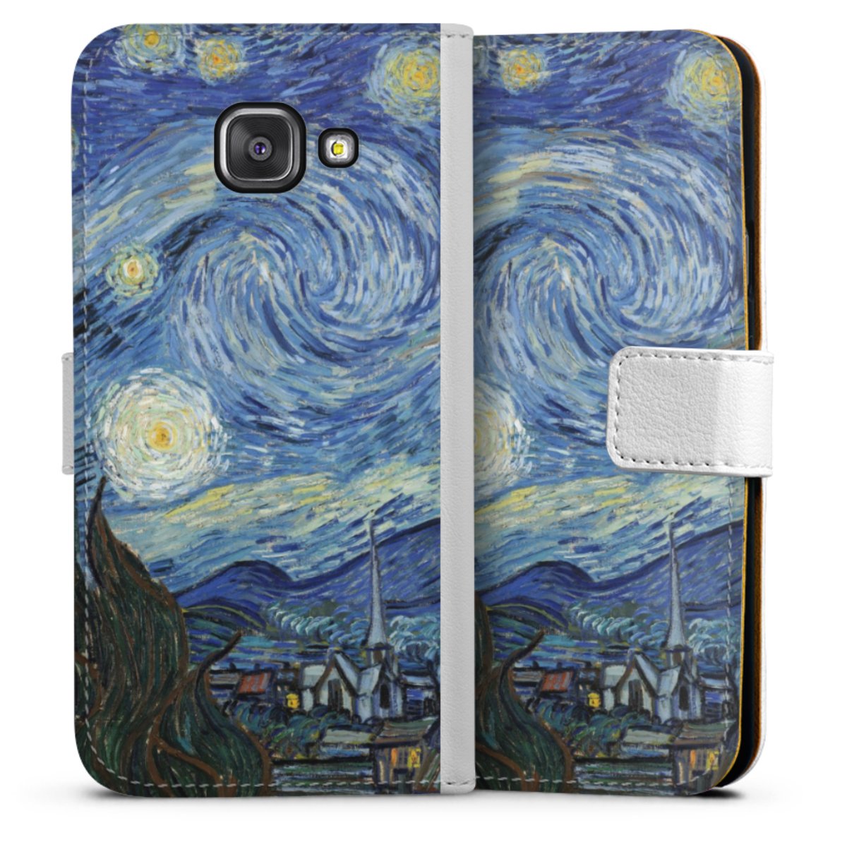 Galaxy A3 (2016) Handy Klapphülle Handyhülle aus Kunst Leder weiß Flip Case The Starry Night Kunst Sideflip mit Lasche