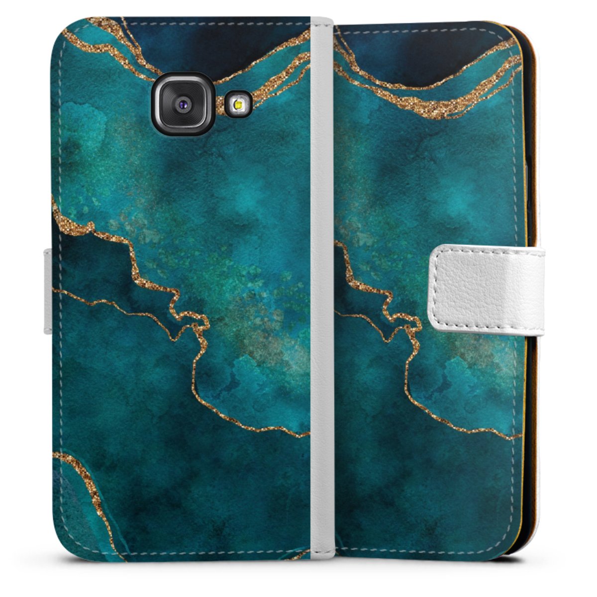 Galaxy A3 (2016) Handy Klapphülle Handyhülle aus Kunst Leder weiß Flip Case Kunst Glitzer Marble Sideflip mit Lasche