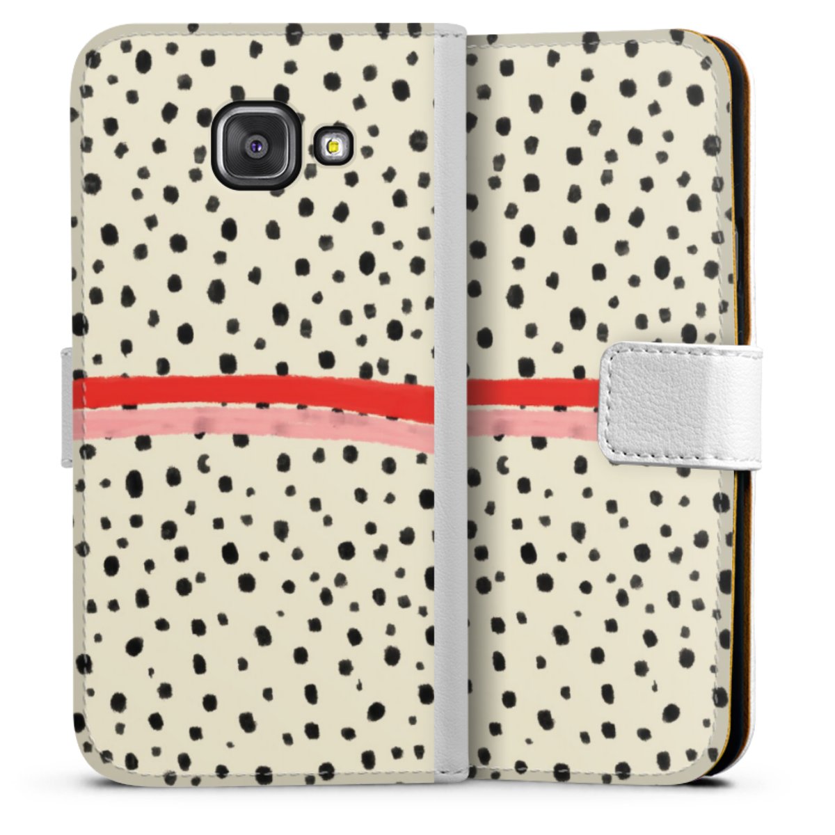 Galaxy A3 (2016) Handy Klapphülle Handyhülle aus Kunst Leder weiß Flip Case Stripes Points Kunst Sideflip mit Lasche
